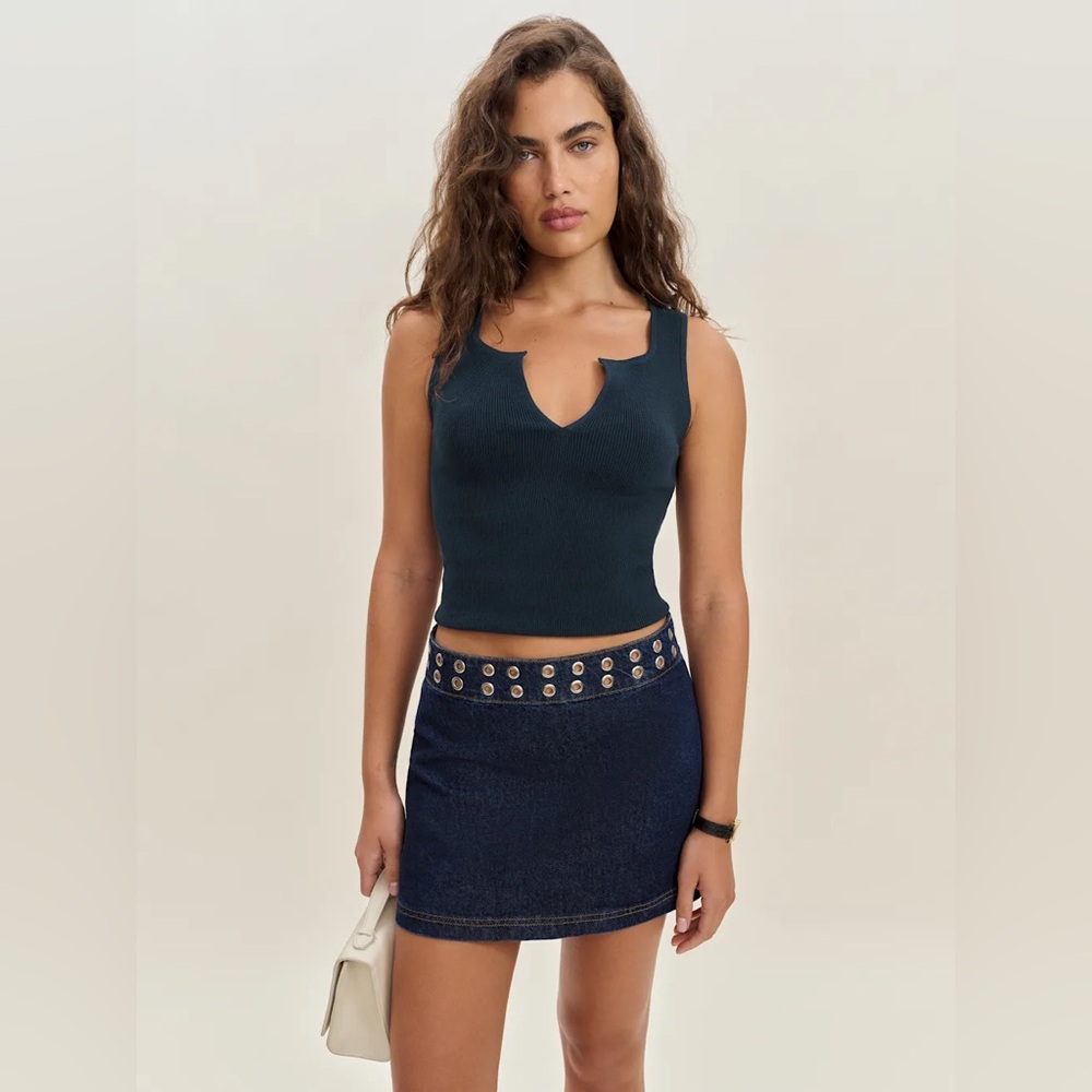 Reformation Jaylene Mid Rise Denim Mini Skirt